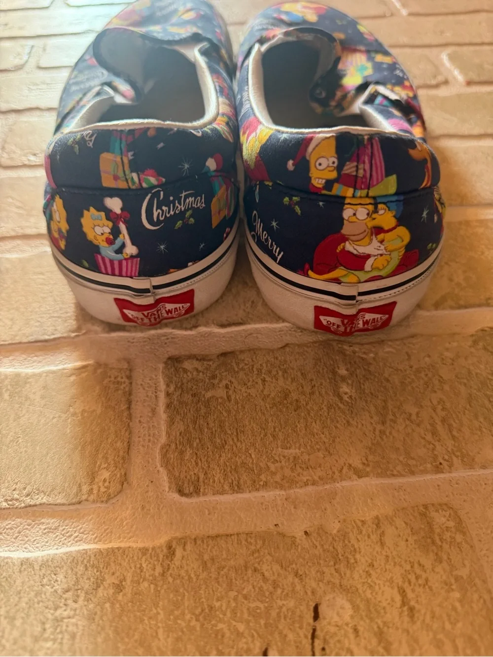 Vans Mens Slip-On Sneakers - Black with Multicolor Christmas Print